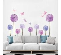 ufengke Pegatinas de Pared Diente de León Morado Vinilos Adhesivos Pared Mariposas Flores Decorativos para Dormitorio Habitación Infantiles Niñas