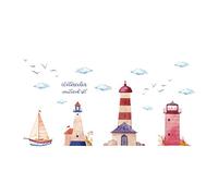 ufengke Pegatinas De Pared Faro Playa Vinilos Adhesivos Pared Velero Náutico para Dormitorio Habitación Infantiles Bebés