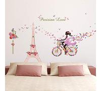 ufengke Pegatinas de Pared Niña Bicicleta Vinilos Adhesivos Pared Flores Torre Eiffel Decorativos para Dormitorio Habitación Infantiles