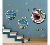ufengke Pegatinas de Pared Tiburón 3D Vinilos Adhesivas Pared Pescado Bajo el Mar para Dormitorio Habitación Sala de Estar