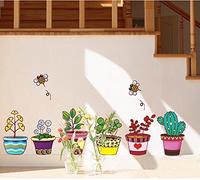 ufengke® Plantas en Macetas de Colores y Abejas Lindas Pegatinas de Pared, Sala de Estar Dormitorio Removible Etiquetas de la Pared/Murales