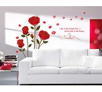 ufengke® Rojo Romántico Flores Color de Rosa Pegatinas de Pared, Sala de Estar Dormitorio Removible Etiquetas de la Pared/Murales