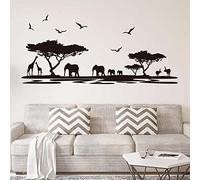 ufengke Silueta Africana del Safari Pegatinas de Pared Árboles Elefante Jirafa Aves Antílope Negro Decorativo Extraíble DIY Vinilo Pared Calcomanías para Sala de Estar, Dormitorio