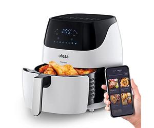 Ufesa AF5100 White Phantom Freidora de Aire sin Aceite con WIFI, 5L, Control Táctil Digital, 8 Programas, 1500W, APP con Recetario, Temperatura y Tiempo Regulable, Cubeta y Bandeja Anti-Adherentes