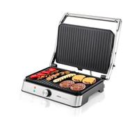 Ufesa Kilimanjaro Parrilla Eléctrica, Panini Press Grill, 2200W, Placas Antiadherentes 34x23cm, Apertura 105-108º, Asa Tacto Frío, Regulador de Temperatura, Negro Inox