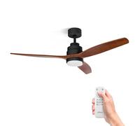 Ufesa Ventilador de Techo con Luz LED, 40W, 6 Velocidades, Ultra Silencioso, 3 Aspas Madera Natural 132cm, Función Verano - Invierno, Temporizador 8h, 3 Niveles Luz, Mando a Distancia, Negro - Roble