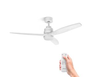 Ufesa Ventilador de Techo con Luz LED, 40W, 6 Velocidades, Ultra Silencioso, 3 Aspas Madera Natural 132cm, Función Verano - Invierno, Temporizador 8h, 3 Niveles Luz, Mando a Distancia, Blanco