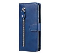 Ufgoszvp Funda de piel para Realme C75 4G, funda con tapa y cremallera, piel sintética, funda de silicona con ranuras para tarjetas, función atril, correa de transporte, color azul