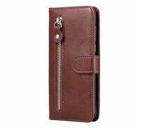 Ufgoszvp Funda de piel para Realme C75 4G, funda con tapa y cremallera, piel sintética, funda de silicona con ranuras para tarjetas, función atril, correa de transporte, color marrón