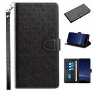 Ufgoszvp Funda de piel para Samsung Galaxy A22 5G Flip Funda Wallet Case, Relieve Clover Teléfono Móvil PU Cuero Funda Case Tarjetero Funda Compatible con Samsung Galaxy A22 5G Negro