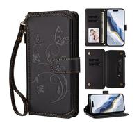 Ufgoszvp Funda para Doogee N55 Plus de piel sintética en relieve, diseño de flores de mariposa a prueba de golpes, cierre magnético, soporte de visualización, funda para portátil con tarjetero, color