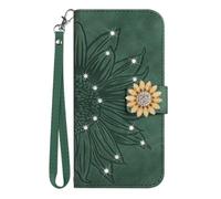 Ufgoszvp Funda para Realme C75 4G, diseño de girasol con purpurina, piel sintética, suave, funda de piel sintética, cierre magnético, tarjetero, con correa, funda para Realme C75 4G, verde