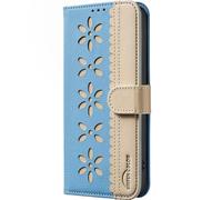 Ufgoszvp Funda para Vivo Y21/Y21S/Y33S, con tarjetero, función atril, flores de encaje, funda de piel, tarjetero, resistente a los golpes, funda plegable para Vivo Y21/Y21S/Y33S, azul claro
