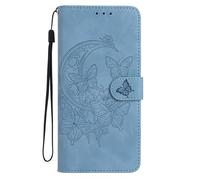Ufgoszvp Funda tipo cartera para Motorola Moto G53 con tarjetero, a prueba de golpes, de piel sintética, con función atril de mariposa en relieve, funda protectora para Motorola Moto G53, color azul