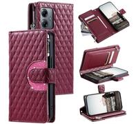 Ufgoszvp Funda tipo cartera para Xiaomi POCO M7 Pro 5G, bloqueo RFID, de piel sintética, con cremallera, con función atril y ranuras para tarjetas, correa de muñeca, color rojo