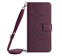 Ufgoszvp Handykette für iPhone 17e Hülle Lederhülle, Blumen Handyhülle Leder Tasche Case mit Kartenfach Kordel zum Umhängen Necklace Schutzhülle für iPhone 17e,Weinrot