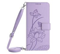 Ufgoszvp Handykette für Nokia C12 Hülle Lederhülle, Blumen Handyhülle Leder Tasche Case mit Kartenfach Kordel zum Umhängen Necklace Schutzhülle für Nokia C12, Lila