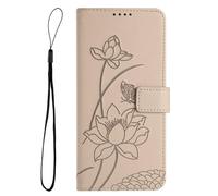 Ufgoszvp Lederhülle für iPhone 17e Hülle, Lotus Premium Leder PU Flip Case Wallet Handyhülle Klapphülle Magnetisch Geld Slot Ständer Schutzhülle für iPhone 17e beige