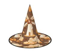 UFhgjjb 3 sombreros de bruja de Halloween - Molino de viento al atardecer con impresión completa de brujas decoración disfraz de fiesta, cosplay juego de rol, festival, carnaval