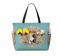 UFhgjjb Bolsa de mano de gran capacidad, con estampado de estrella de mar y coral en la playa, bolsa de playa con múltiples bolsillos para vacaciones, camping, crucero, Cabeza de oveja animal, Talla