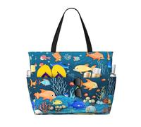 UFhgjjb Bolsa de mano de gran capacidad, con estampado de mapa del tesoro del laberinto, bolsa de playa con múltiples bolsillos para vacaciones, camping, crucero, Blue Underwater World of Fish, Talla