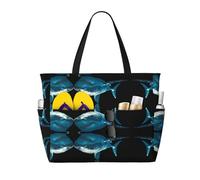 UFhgjjb Bolsa de mano de gran capacidad, nota musical dorada con estampado de estrellas brillantes, bolsa de playa con múltiples bolsillos para vacaciones, camping, crucero, azul tiburón, Talla única