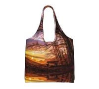 UFhgjjb Bolsas de lona con estampado de flamenco rosa, bolsas de almacenamiento para mujeres, bolsa de compras y mudanzas, viajes en la playa, vida diaria, Lonely Bench Sunset, Talla única