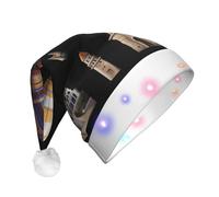 UFhgjjb Castle Hot Air Balloon Print - Sombrero de Navidad LED para adultos, sombrero festivo de Papá Noel, gorro unisex de felpa para Navidad, Año Nuevo