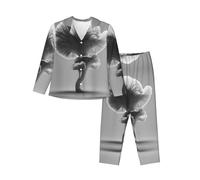 UFhgjjb Conjunto de pijama de manga larga para mujer, pijama con estampado de hongos encantadores, ropa de descanso, ropa de dormir cómoda para otoño e invierno, Negro, L