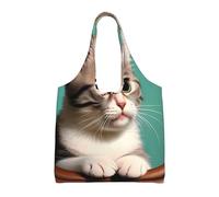 UFhgjjb HD - Bolsas de lona con estampado de peces de carpa roja japonesa, bolsas de almacenamiento para mujeres, bolsa de compras y mudanzas, viajes en la playa, vida diaria, Un gato curioso, Talla