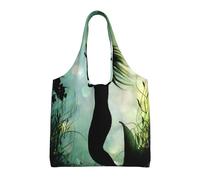 UFhgjjb Hermosas bolsas de lona con estampado de caballo blanco, bolsas de almacenamiento para mujeres, bolsa de compras y mudanzas, viajes en la playa, vida diaria, Sirena animada besándose con peces