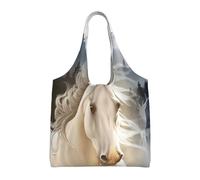 UFhgjjb Hermosas bolsas de lona con estampado de caballo blanco, bolsas de almacenamiento para mujeres, bolsa de compras y mudanzas, viajes en la playa, vida diaria, Hermoso caballo blanco, Talla