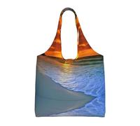 UFhgjjb Hermosas bolsas de lona con estampado de caballo blanco, bolsas de almacenamiento para mujeres, bolsa de compras y mudanzas, viajes en la playa, vida diaria, Playa con puesta de sol, Talla