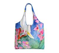 UFhgjjb Hermosas bolsas de lona con estampado de caballo blanco, bolsas de almacenamiento para mujeres, bolsa de compras y mudanzas, viajes en la playa, vida diaria, Hermosa flor de pájaro cacatúa