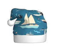 UFhgjjb Sombrero de Navidad para adultos, sombrero de Papá Noel festivo, unisex, con estampado de transporte marítimo, gorro de Navidad, sombrero de felpa para fiestas