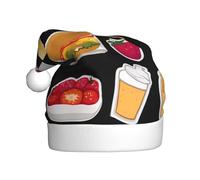 UFhgjjb Sombrero de Navidad para adultos, sombrero de Papá Noel festivo, unisex, estampado de hamburguesas y papas fritas, gorro de Navidad de felpa para fiestas