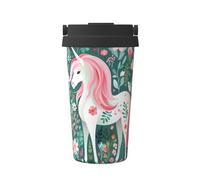 UFhgjjb Taza de café aislada con diseño de unicornio con pelo rosa, taza de viaje de doble capa de 500 ml para coche, oficina, hogar, vaso de té
