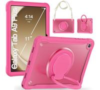 UFinetech Funda Antigolpes para Samsung Galaxy Tab A9+ 11" 2023 SM-X210/X216/X218, Carcasa Híbrida Rosa, Asa Giratoria 360°, Correa Ajustable, Soporte Multiángulo, Porta-S-Pen, Niños y Adultos