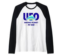 UFO Aficionado Retro Platillo Volador Planeta Equivocado My Bad Camiseta Manga Raglan