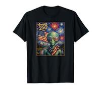 UFO Alien Art on America 250 Anniversary 4th of July USA Flag Camiseta