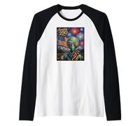 UFO Alien Art on America 250 Anniversary 4th of July USA Flag Camiseta Manga Raglan