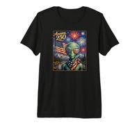 UFO Alien Art on America 250 Anniversary 4th of July USA Flag Camiseta Premium