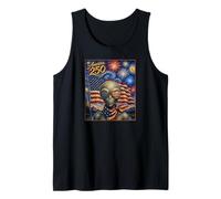 UFO Alien Art on America 250 Anniversary 4th of July USA Flag Camiseta sin Mangas