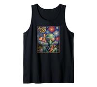 UFO Alien Art on America 250 Anniversary 4th of July USA Flag Camiseta sin Mangas