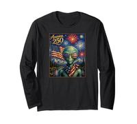UFO Alien Art on America 250 Anniversary 4th of July USA Flag Manga Larga