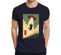 UFO Alien Secuestro Gato Negro Japón Y2K Camiseta Hombre, azul marino, L