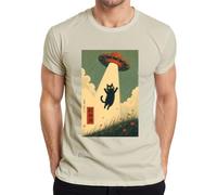 UFO Alien Secuestro Gato Negro Japón Y2K Camiseta Hombre, naturaleza, L