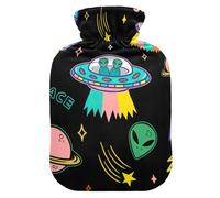 UFO Aliens Spaceship Planet - Bolsa de agua caliente y funda suave y cálida para cama de invierno, cuello y hombros, 2 L