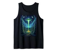 UFO en Bosque Fogata Naturaleza Camping Platillo Volador UAP Camiseta sin Mangas