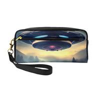 UFO Landing - Bolsa de maquillaje pequeña, estuche de doble cara de piel sintética